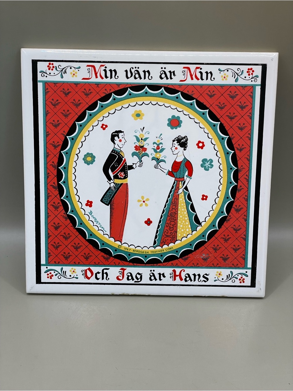VTG READ 1967 Berggren Trayner Tile Scandinavian Folk Art Trivet Kitchen Decor